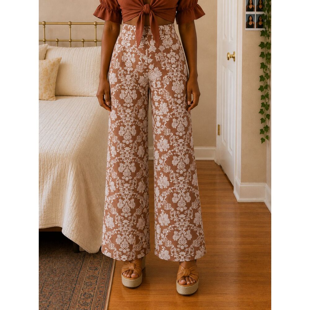 Industry Republic Clothing Caramel Cream Flared Pants Size M Bohemian Festival